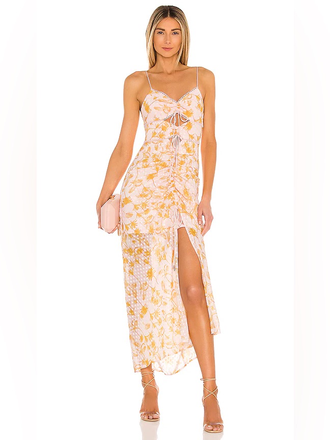 Significant Other Pink And Yellow Floral Tie-Front Maxi Dress